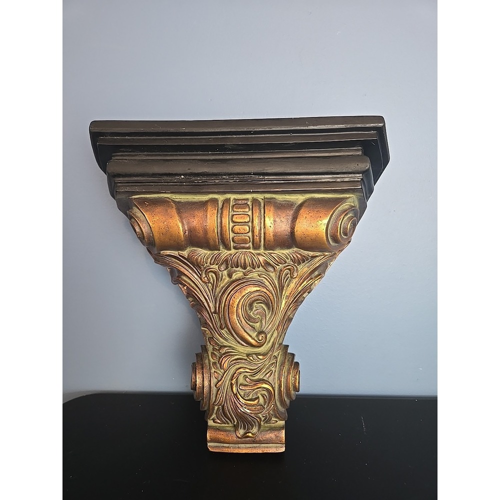 Vintage Wall Shelf Sconce Scrolls Leaves Copper Tone Green Antique Look 11"x11" - Picture 3 of 10